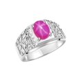 thumbnail image 4 of RYLOS Men's Rings Sterling Silver Designer Nugget Ring Oval 9X7MM Gemstone & Diamonds  Star Ruby July Birthstone Rings For Man Size 11, 4 of 7