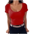 thumbnail image 1 of AherBiu Hauts de Sortie pour Femmes, Hauts Courts Côtelés, Manches Courtes, Encolure Dégagée, Coupe Ajustée, Basique, Haut d'Été, T-Shirts, Chemises, 1 of 7