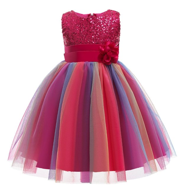 MesaSe Robe Formelle pour Enfants à Fleurs et Sequins Col Sans Manches une Pièce Rouge 7-8 Ans