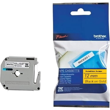 Brother P-touch Nonlaminated Label Maker Tape, 1/2' x 26.2', Black on Gold