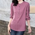thumbnail image 4 of Timegard Blouse pour Femmes Grande Taille à Manches Longues, Boutonnée, Col Rond, Ample, Légère, Décontractée, Chemises Hauts de Bureau, 4 of 8