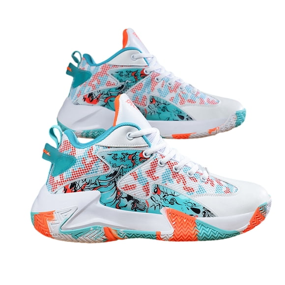 fashionhome Man Basketball Shoes Breathable Sneakers Footwear For Training Athletic High-top Couple Lightweight Wear-resisting Gym Running White Orange 39