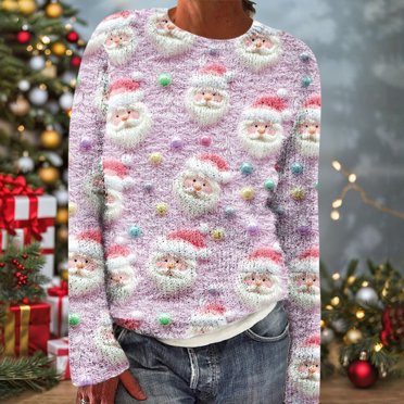 Wiyuqeen Chandail en Tricot Fair Isle pour Femmes, Coupe Ample Décontractée, Col Rond, Vintage, à Rayures, Manches Longues