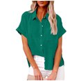 thumbnail image 1 of Timegard Womens Tops Plus Size Cotton Linen Short Sleeve Lapel V-Neck Button down Side Split Casual Tops, 1 of 5