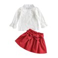 thumbnail image 2 of FOCUSNORM 2pcs Kids Girls Clothes Set, High Neck Lace Hem Pullover and Solid Color Skirt, 2 of 10