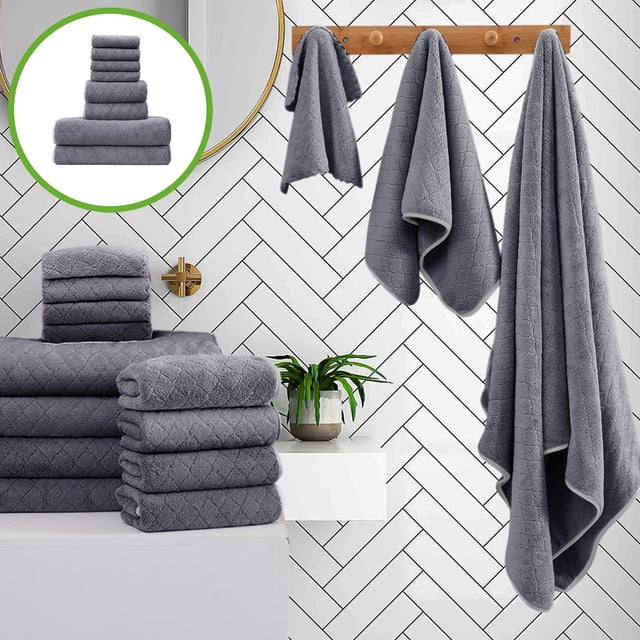 FHBVT Eight-Piece Velvet Towel Set Soft Absorbent Bath Towels Washcloths with Quick Drying and Double Needle Stitching Perfect for Bathroom Spa Use and Daily Comfort for Home or Hotel