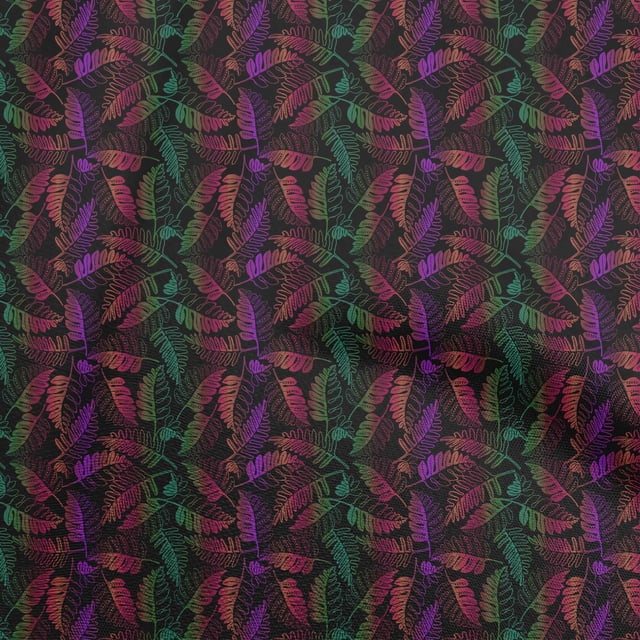 oneOone Polyester Spandex Black Fabric Leaves Sewing Craft Projects Fabric Prints By Yard 56 Inch Wide
