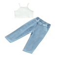 thumbnail image 4 of Toddler Girl Clothing Set Letter Print Camis Tops+Ripped Elastic Waist Jeans 2pcs Summer, 4 of 6