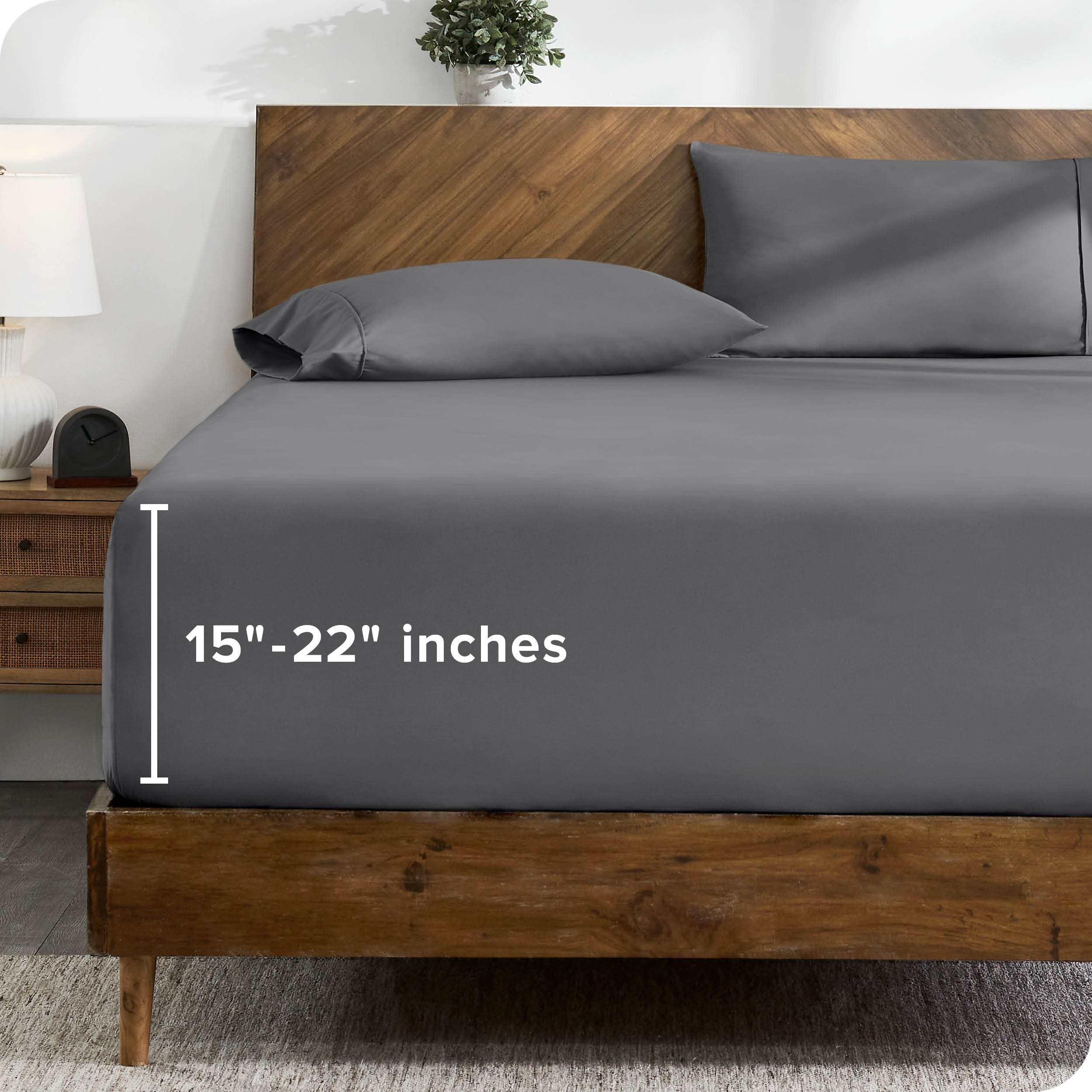 Bare Home Drap-Housse - Poche Extra Profonde de 22 Pouces - Premium 1800 Collection - Grand Lit, Gris