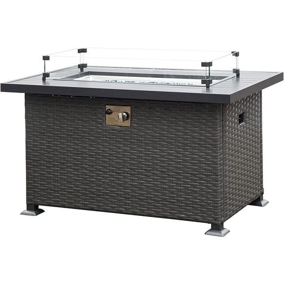 Domi Outdoor 43in Gas Fire Pit Table w/Aluminum Tabletop, Hideaway Tank Holder, Cover Lid