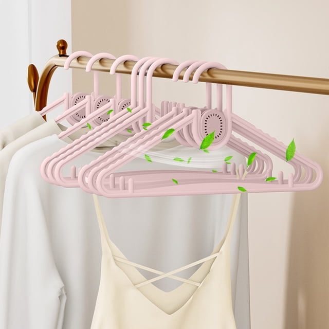 Aromatherapy Clothes Hanger | Non-Slip Plastic Garment Organizer | Space Saving Drying Rack | Built-In Fragrance Diffuser | Multi Hook Shoulder Saver | 40x21.5cm | White Pink Khaki Green