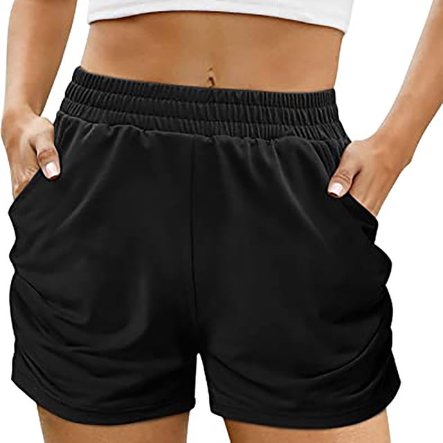 UAMVSH Plus Size Shorts for Women Casual Ruched Running Workout Shorts Elastic Waist Soft Athletic Sweat Shorts with Pockets