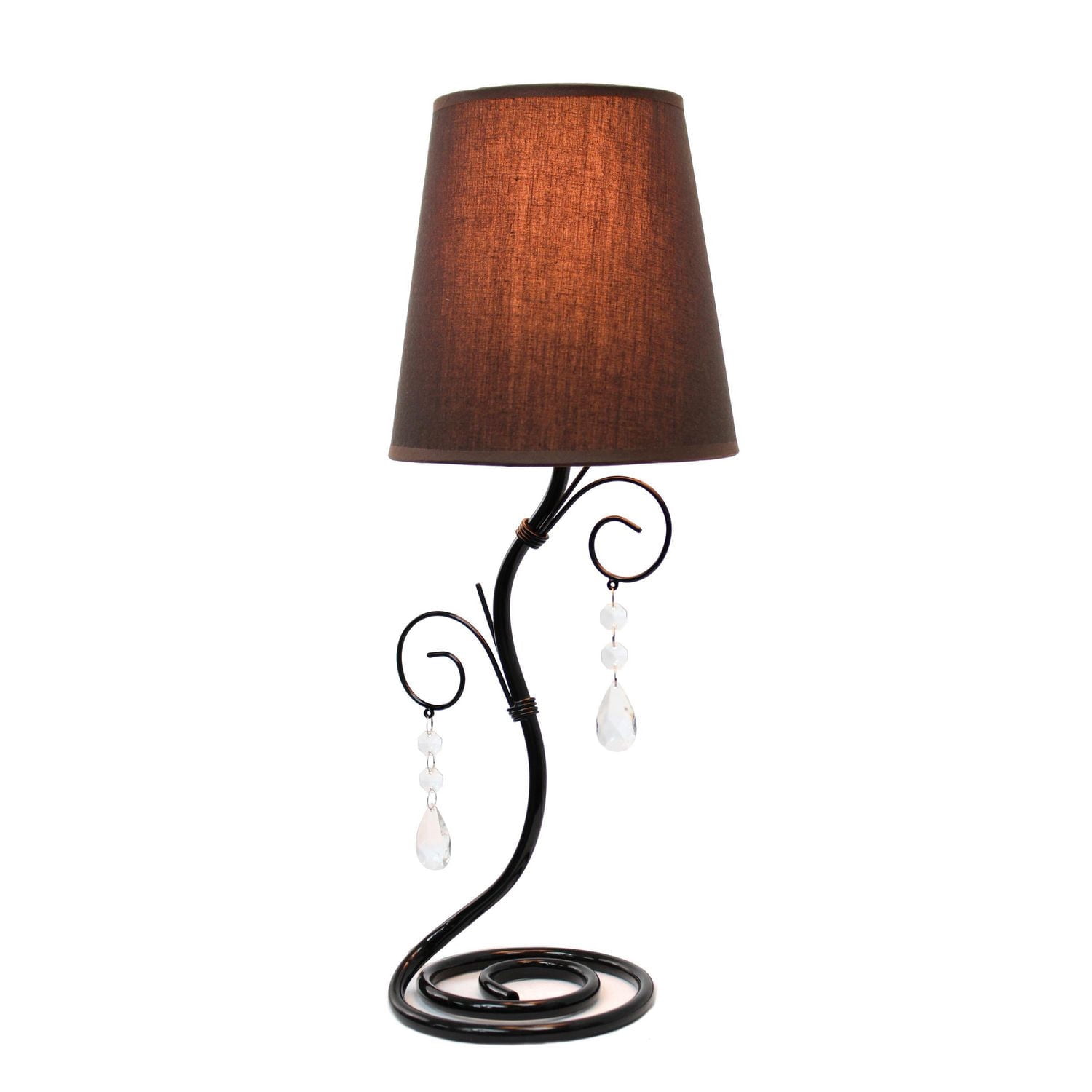 Lampe de table en vigne torsadée Simple Designs avec abat-jour en tissu et cristaux suspendus