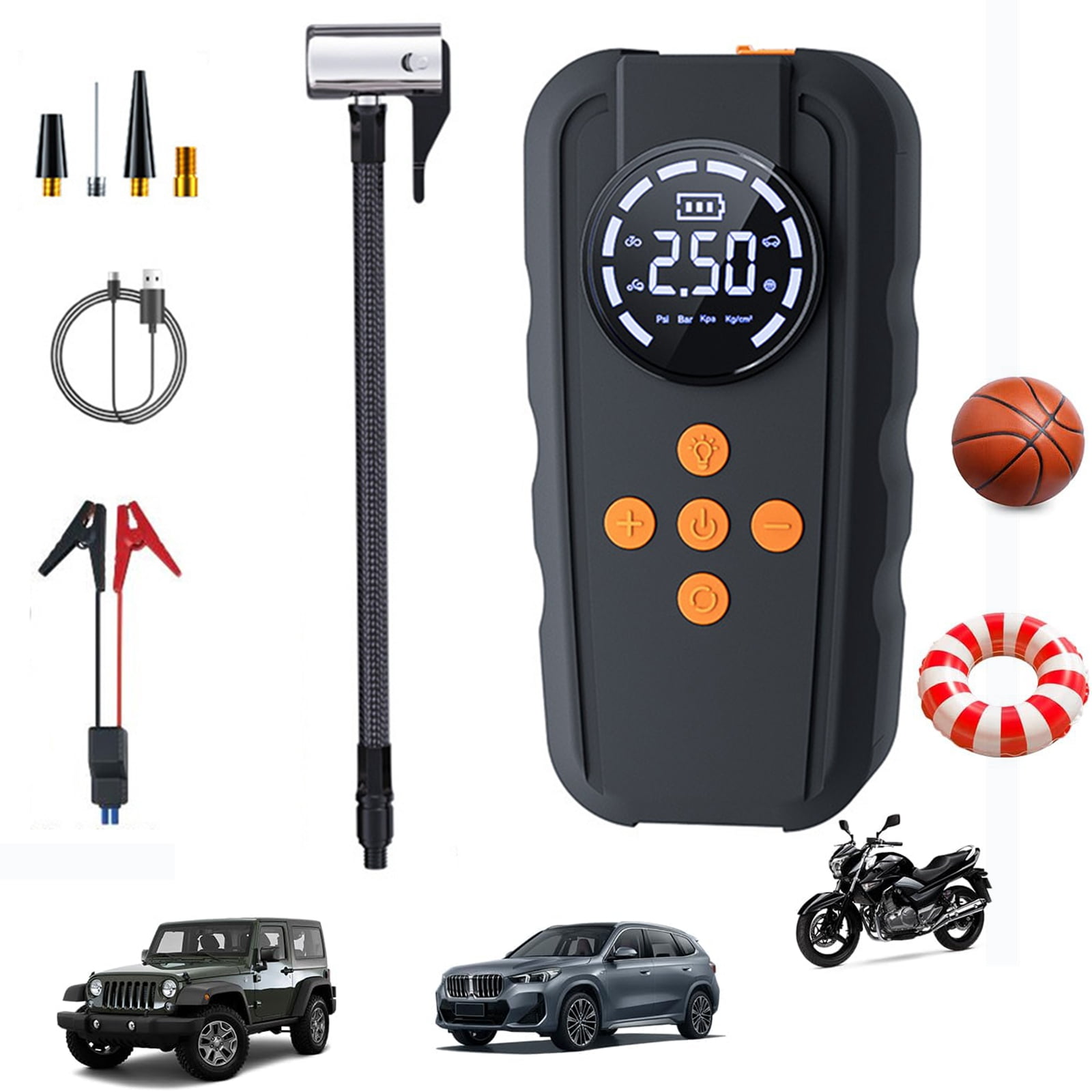Djiypn Car Jump Starter with Air Compressor, 6000A 150PSI Jump Box Battery Pack(2.0 Gas), Portable 12V Jump Box Kit with Auto-Shutoff Tire Inflator, USB Ports, LCD Display & LED Light, Black