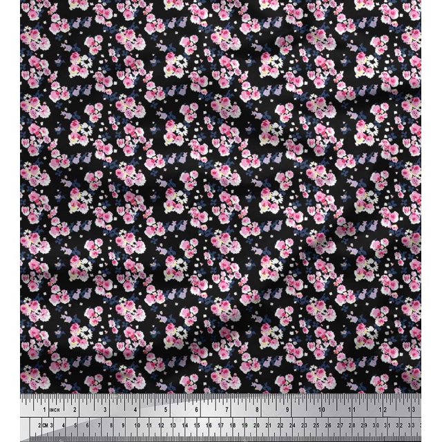 Soimoi Silk Fabric Flower Artistic Decor Fabric Printed Yard 42 Inch Wide