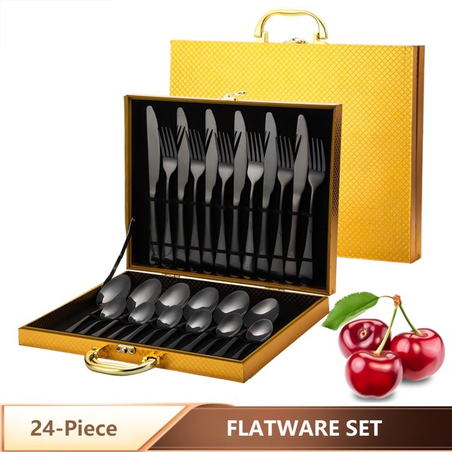 Amdohai 24-Piece Flatware Set Stainless Steel Tableware Cutlery Set Service for 6 with High-grade Storage Case for Home Kitchen Restaurant Hotel