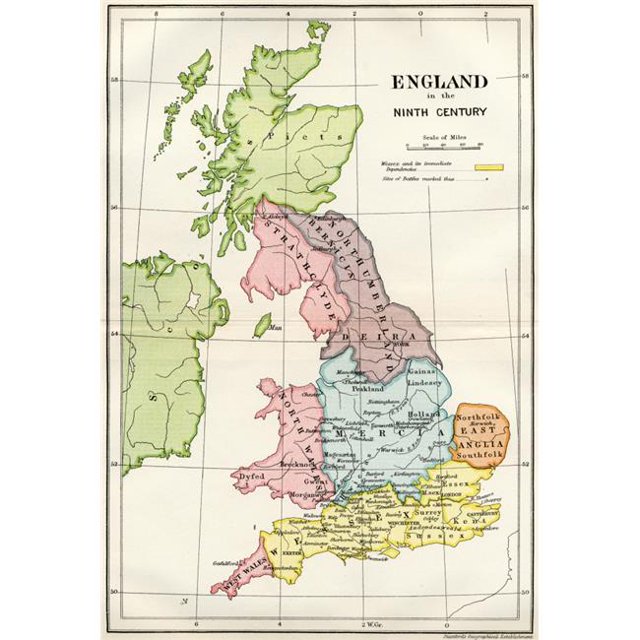 Posterazzi DPI1861826 Map of England In the Ninth Century From A Short History of the English People by John Richard Green Published by Macmil Poster Print, 12 x 17