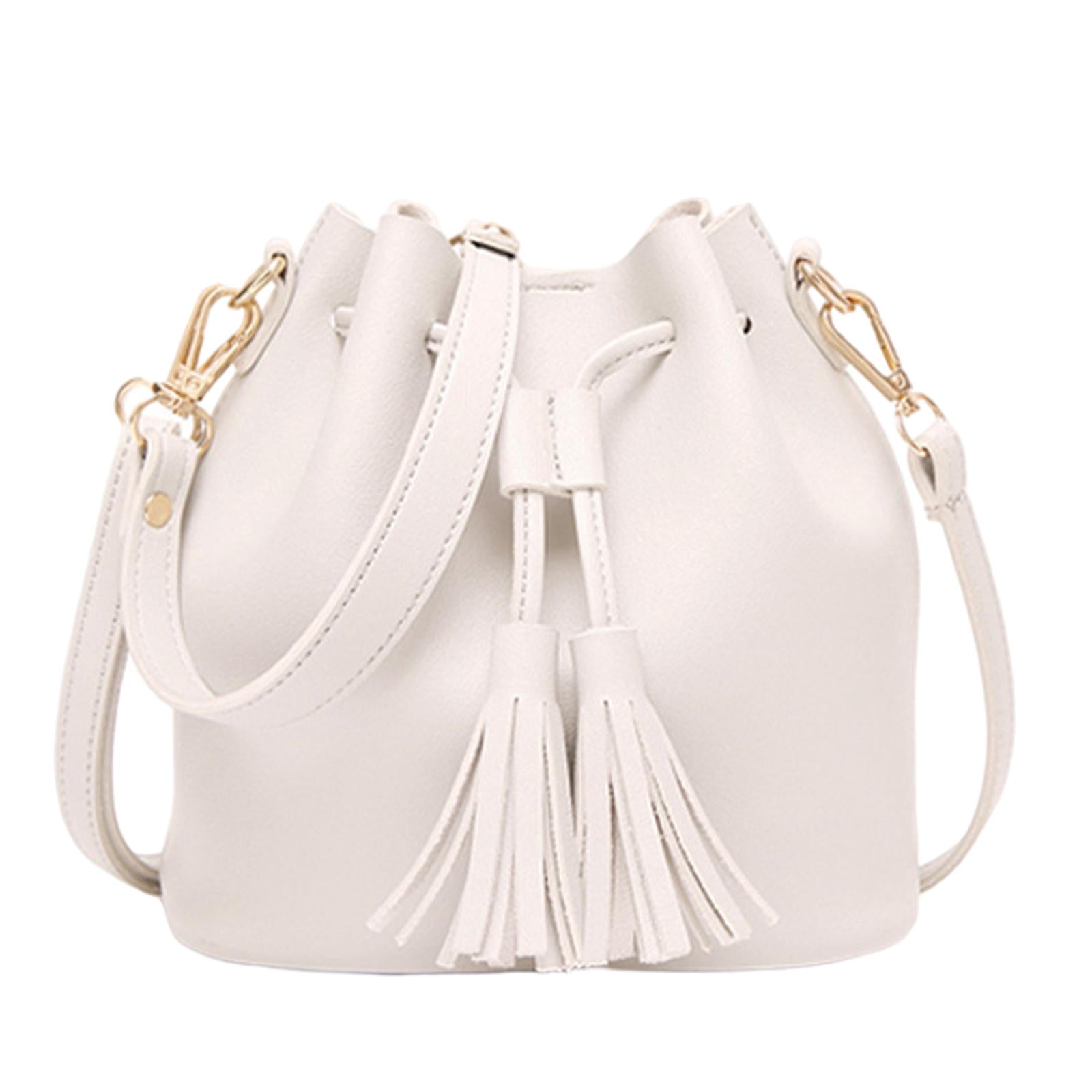 Milaget Modern Bucket Shoulder Bag Hobo Bag DRAWstring Shoulder White