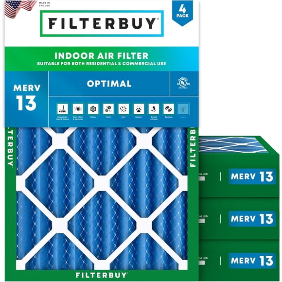 Filterbuy 16x18x4 MERV 13 (MPR 1900) Health Defense, Pleated HVAC AC Furnace Air Filters (4-Pack)