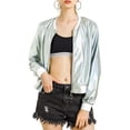 thumbnail image 1 of INSPIRE CHIC Women's Costume Stand Collar Metallic Zip Crop Length Bomber Jacket, 1 of 4