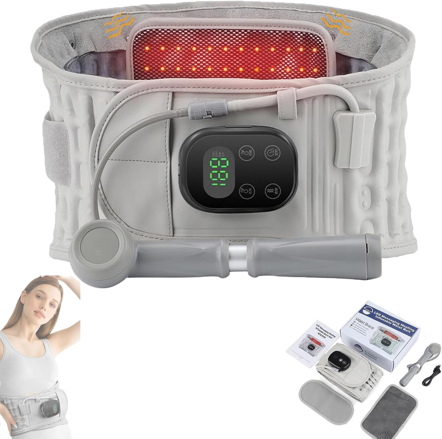 Lupps 3-in-1 Back Belt, Nuviol 3-in-1 Backbelt, with Heat & Vibration for Ultimate Comfort, Adjustable Backs Support Brace with LED Display, Breathable (Electric Inflation)