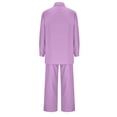 thumbnail image 4 of Ensemble 2 Pcs en Lin pour Femmes 2025 Chemise à Boutons à Manches Longues Pantalon à Jambe Grand à Cordon Ensemble Tenues d'Été, 4 of 5