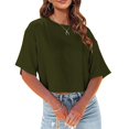 thumbnail image 2 of Fgnfyis T-Shirts Courts à Col Rond pour Femmes, Manches Courtes, Épaules Dénudées, Hauts Courts, T-Shirts pour Femmes, Vert, G, 2 of 6