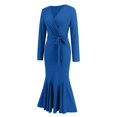 thumbnail image 4 of FcBaudy Longues Robe à Manches à Col en V, Robes d'Été pour Femmes, Robes pour Femmes Mode Féminine Col en V Manches Longues Robe Sirène Unie Robes Femmes Robe, 4 of 8