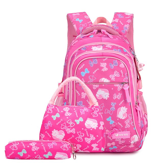 3pcs/set Bow Print Schoolbags for Teen Girls Primary Waterproof Kids Backpack Student Princess Backpack Children's Bookbag Rucksack