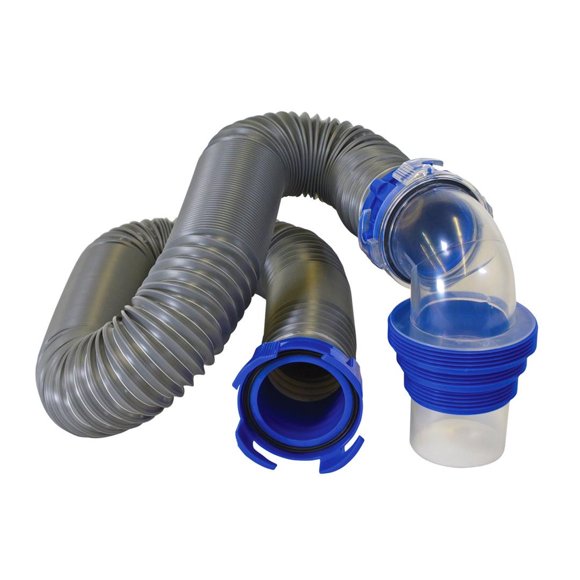 Duraflex Sewer Hose 22004 Gator; 20 Foot Extended Length; 76 Inch Compressed Length; 21 Mil Polypropylene With Steel Wire Reinforced Construction; Charcoal Gray; With Four Drip Caps/Clear Elbow