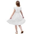 thumbnail image 4 of XIMIN Robe d'Été Décontractée Élégante à Col Rond pour Préadolescentes, Robe Quotidienne à Manches Courtes à Cap, Robe de Couleur Unie, Robe Formelle à Manches à Volants, Robes Trapèze avec Ceinture, Robe de Fête Évasée à Taille Haute, 4 of 5