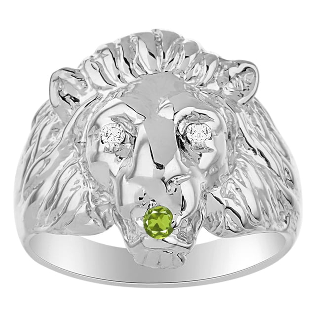 RYLOS Rings Sterling Silver Lion Head Ring Diamonds in Eyes & Gemstone Mouth Fun Designer Rings Peridot Jewelry Size 7