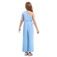 thumbnail image 2 of Miaeowve Girls Jumpsuit Summer Sequins One Shoulder Beaded Wide Leg Rompers One Piece Outfits with Pockets Light Blue 6, 2 of 5