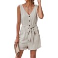 thumbnail image 4 of FOCUSNORM Summer Women Off-the-shoulder V-neck Solid Color Sleeveless Playsuit, 4 of 8