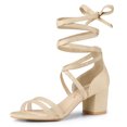 thumbnail image 1 of BLISSFUL STEP Women's Open Toe Color Block Lace Up Heel Sandals, 1 of 7