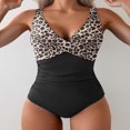 thumbnail image 2 of LEEYNEER Women‘s One Piece Swimsuits Tummy Control Ruched Push Up Bathing Suit Tie Back Slimming Swimwear Leopard, 2 of 4