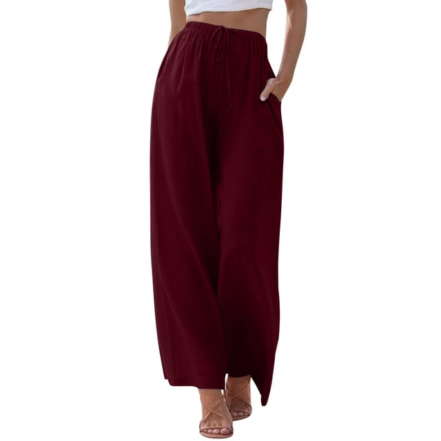 Kcodviy Women High Waisted Wide Pant Suits for Women Casual Wedding Guest Leg Pants Drawstring Elastic Drawstring Casual Pants Women Trousers Comfy Straight Leg Long Pants with Pockets