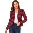 thumbnail image 1 of INSPIRE CHIC Women's Notched Lapel Long Sleeves Button Striped Blazer S Red Blue, 1 of 6
