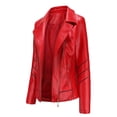 thumbnail image 3 of Qertyioot Womens Leather Jacket New Slim Stand-Up Collar Zipper Stitching Solid Color, 3 of 7