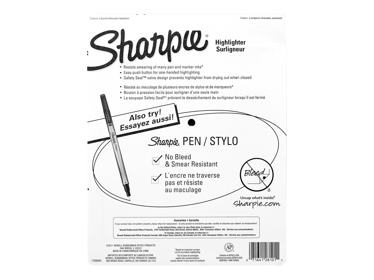 Surligneurs rétractables Sharpie, pointe biseautée, couleurs assorties, 12 unités