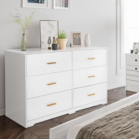 Dresser for Bedroom with 6 Drawers, Modern Closet Dressers Chest of Drawers with Metal Handle, Wooden Dresser Organizer for Bedroom, Living Room, Hallway