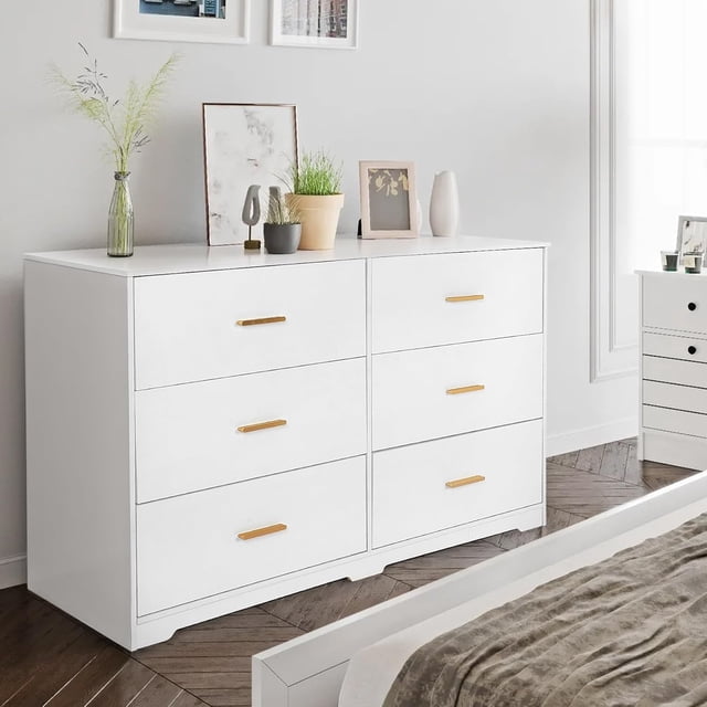 Ourlova Commode à 6 Tiroirs Commode Moderne Structure Durable avec Tiroirs Profonds Dispositif Anti-Basculement pour Maison Bureau Salon
