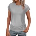 thumbnail image 1 of T-shirts d'Été pour Femmes Tendance 2025 Froncés à Manches Courtes Style Cap, T-Shirts Basiques à Col Rond, 1 of 8