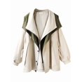 thumbnail image 3 of Female'S Hooded Trench Coat Lapel Button Down Jacket Color Block Mid-Length Windbreaker Apricot M, 3 of 6