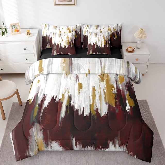 YST Oil Painting Bedding Set, Modern Abstract Design, 7-Piece, Twin