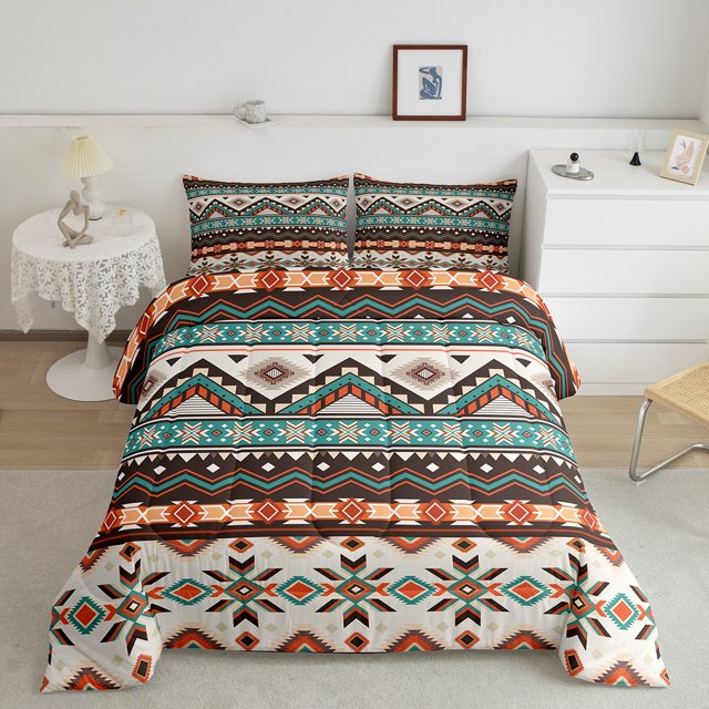 Erosebridal Tribal Aztec Bedding King Comforter Set, Bohomian Hippie Down Comforter, Triangle Geometric Decor, Reversible