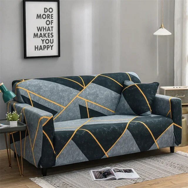 Housse de Sofa Géométrique 1/2/3/4 Places Extensible en Spandex en Forme de L Housses de Sofa Méridienne Housse de Canapé d'Angle Protège-Meubles