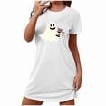 thumbnail image 4 of Sakmal Pyjama Grande Taille pour Femmes Halloween Blanc Respirant Doux Chemise de Nuit Col Rond Imprimé Fantôme Manches Courtes Courtes Robes de Nuit P-2TG, 4 of 4