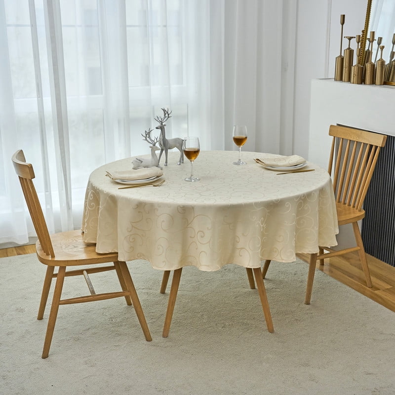 Marina Decoration Jacquard Waterproof Thick Elegant Luxury Premium Solid Damask Branch Scroll Decorative Home Kitchen Tablecloth Liquid Repellent and Stain Resistant