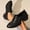 Black, variant on Cameland Women's Fashionable Casual Loafers All-Season Leather Shoes Solid Color Round Toe Lace-Up Low-Cut Heel Mid-Heel Flats